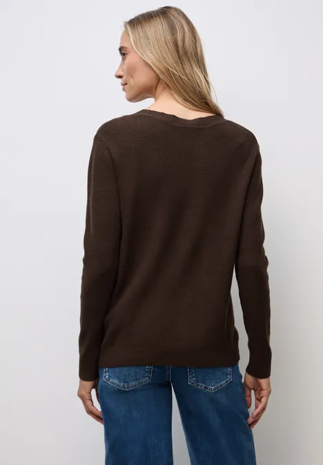 Basic V-Neck Pullover dark hazelnut brown mel.