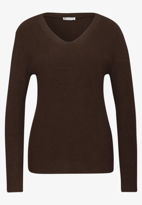 Basic V-Neck Pullover dark hazelnut brown mel.