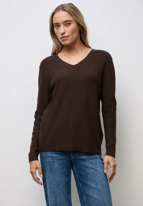 Basic V-Neck Pullover dark hazelnut brown mel.
