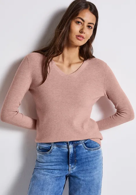 Basic V-Neck Pullover faded rose mel.