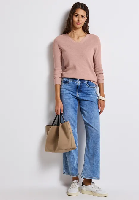 Basis trui met V-hals faded rose mel.