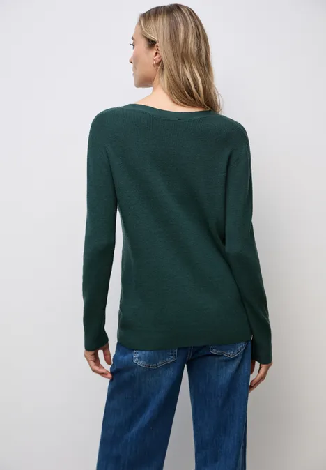 Basic V-Neck Pullover deep teal green