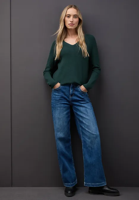 Basic V-Neck Pullover deep teal green