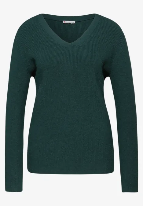 Basic V-Neck Pullover deep teal green