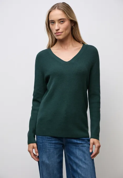 Basic V-Neck Pullover deep teal green