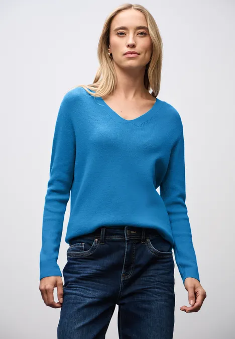 Basic V-Neck Pullover polaris blue