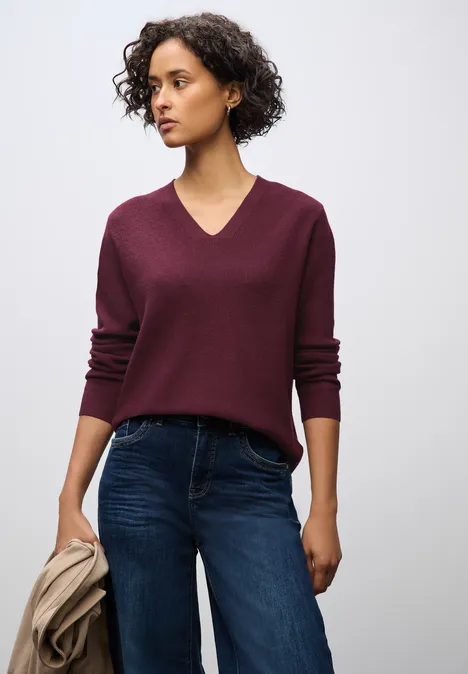 Basic V-Neck Pullover wildberry red