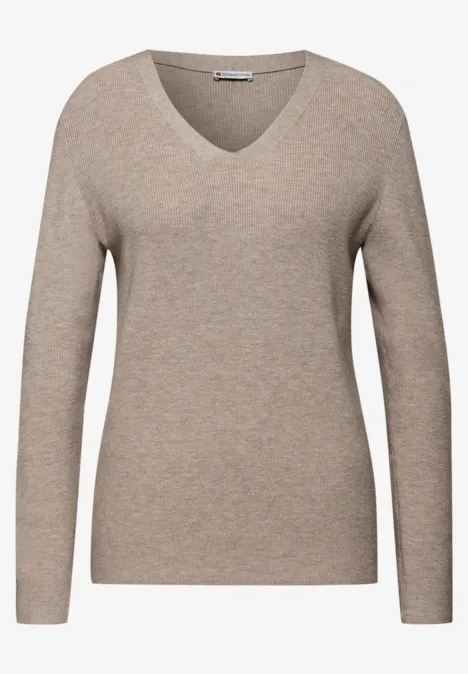 Basic V-Neck Pullover mocha dream mel.