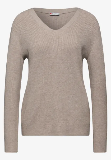 Basic V-Neck Pullover sandstone mocha mel.