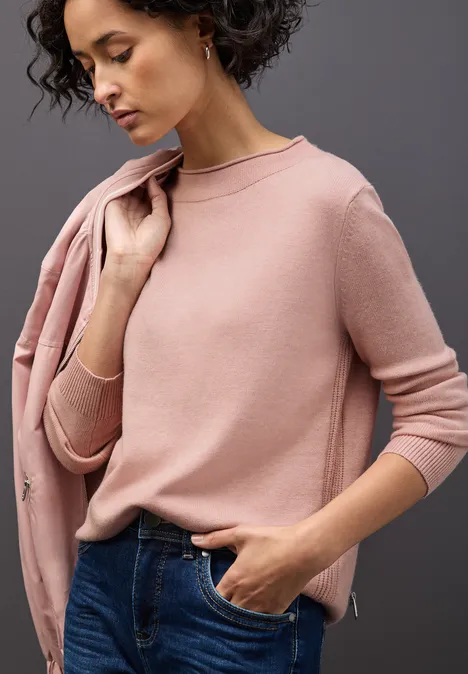 Pullover mit Rollkante faded rose mel.