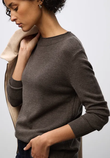 Pullover mit Rollkante dark nomad brown mel.