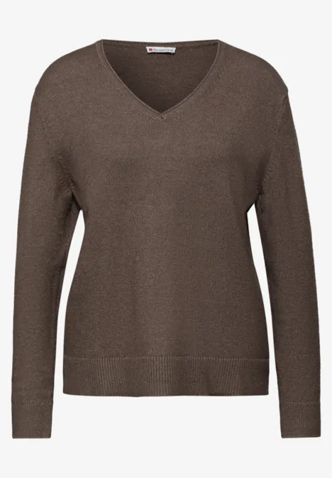 Kuscheliger V-Neck Pullover nomad brown mel.