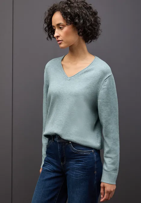 Kuscheliger V-Neck Pullover nile blue mel.