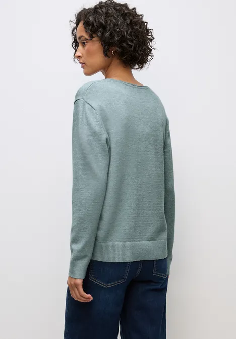Kuscheliger V-Neck Pullover nile blue mel.