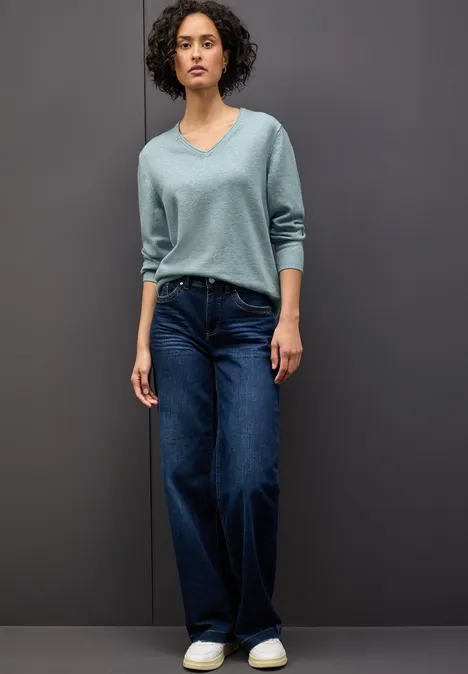 Kuscheliger V-Neck Pullover nile blue mel.