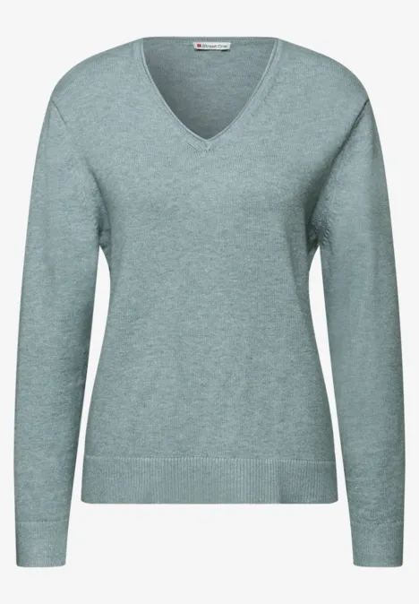 Kuscheliger V-Neck Pullover nile blue mel.