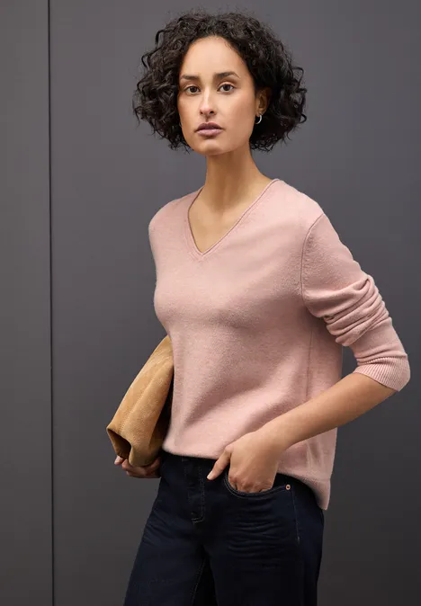 Kuscheliger V-Neck Pullover faded rose mel.