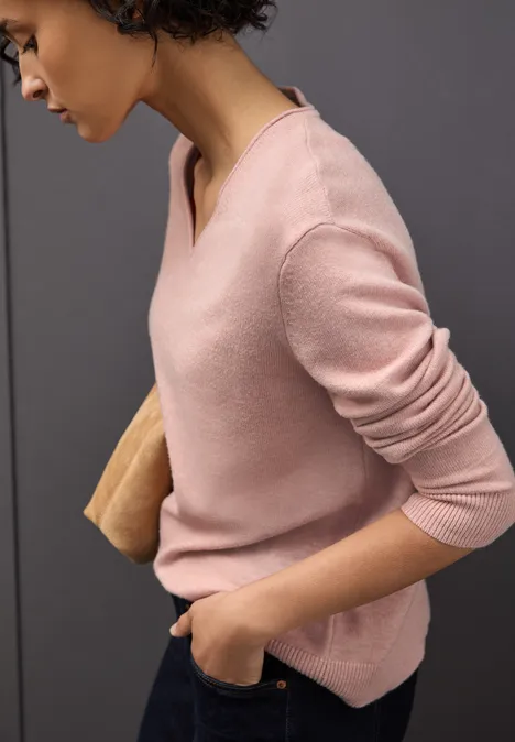 Kuscheliger V-Neck Pullover faded rose mel.