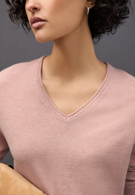 Kuscheliger V-Neck Pullover faded rose mel.