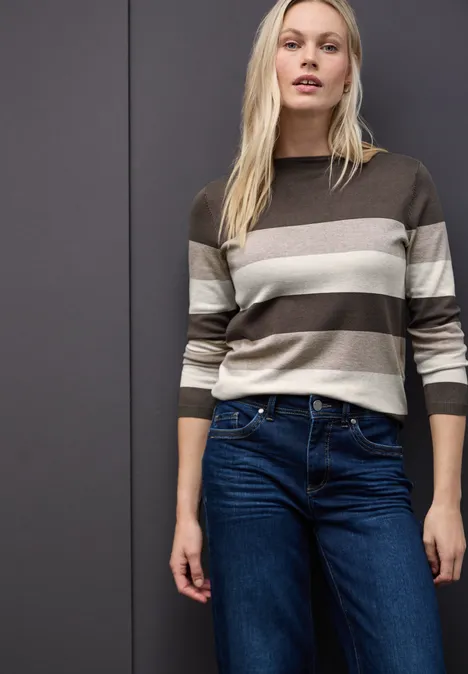 Trui met strepen nomad brown mel.