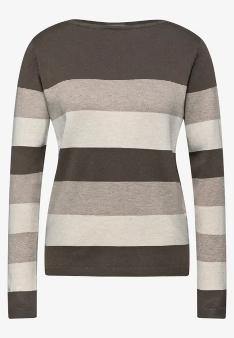 Trui met strepen nomad brown mel.