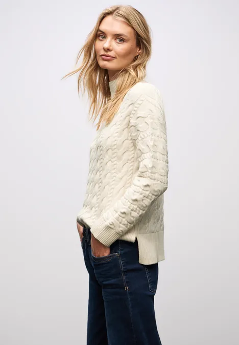 Jumper met kabelpatroon soft beige