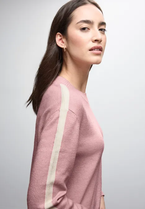Trui met gallonstrepen powder pink mel.