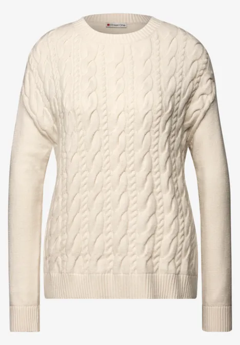Pullover mit Zopfmuster soft beige Pullover mit Zopfmuster soft beige