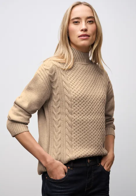 Jumper met kabelpatroon sanded beige