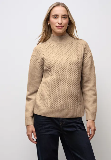 Jumper met kabelpatroon sanded beige