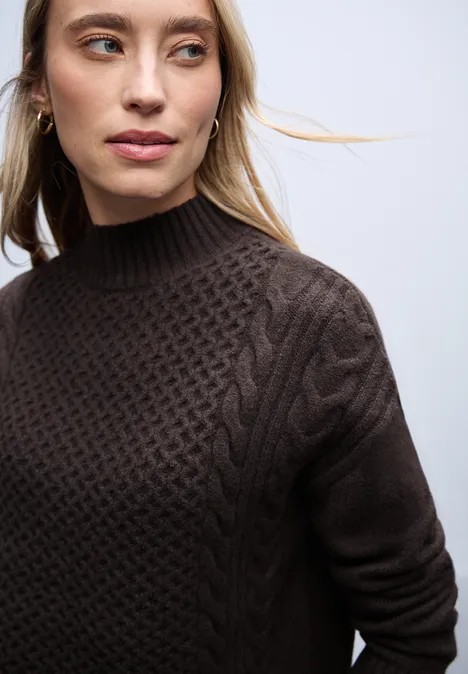Pullover mit Strickmuster deep roast brown