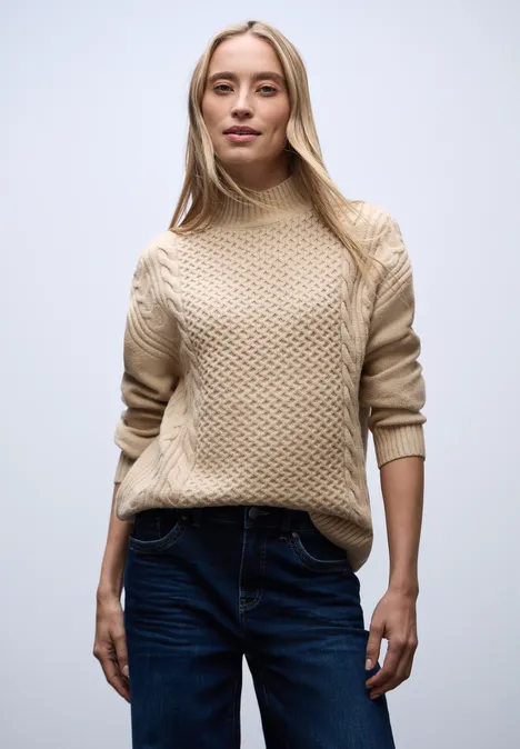 Pullover mit Strickmuster sanded beige