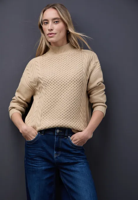 Pullover mit Strickmuster sanded beige