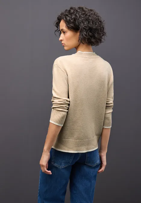 Pullover mit Kontrastdetails sanded beige mel.