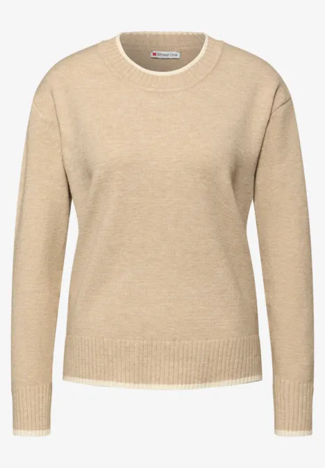 Pullover mit Kontrastdetails sanded beige mel.