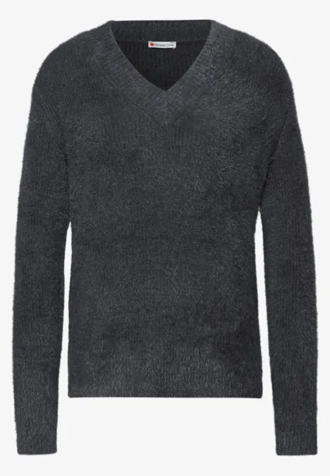 Kuscheliger V-Neck Pullover gravel grey
