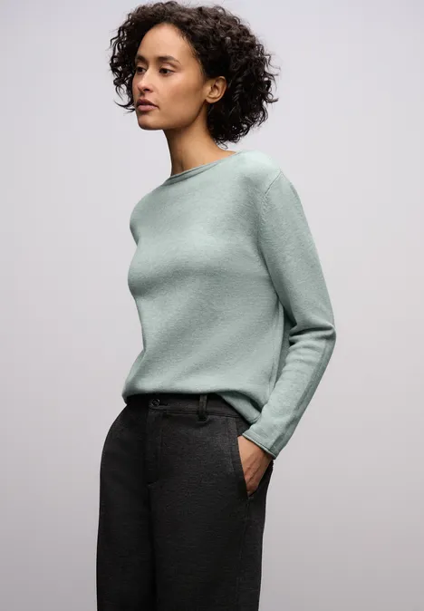 Pullover mit gerolltem Saum nile blue mel.
