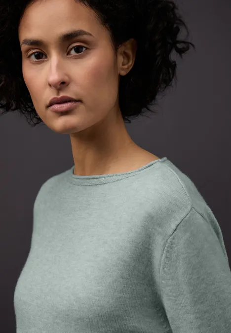 Pullover mit gerolltem Saum nile blue mel.