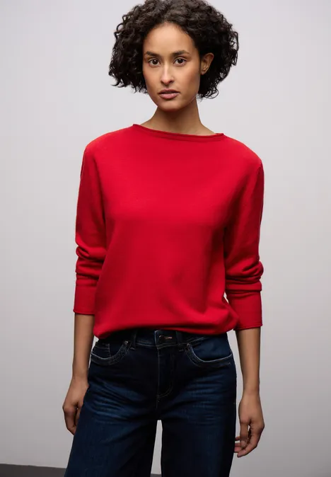 Pullover mit gerolltem Saum racing red