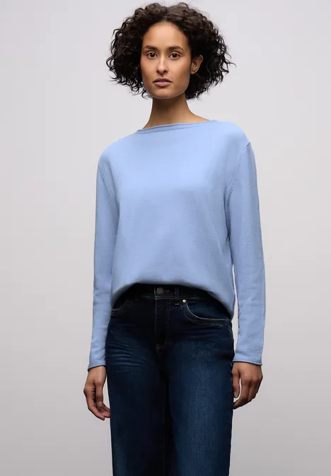 Pullover mit gerolltem Saum frosted blue mel. Pullover mit gerolltem Saum frosted blue mel.
