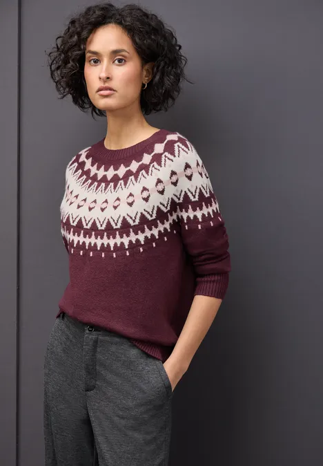 Trui met Noorse look wildberry red