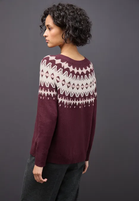 Trui met Noorse look wildberry red