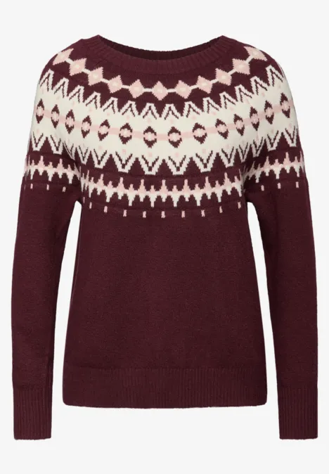 Trui met Noorse look wildberry red