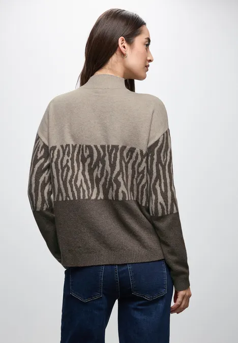 Color-Block Jacquard Sweater dark nomad brown mel.