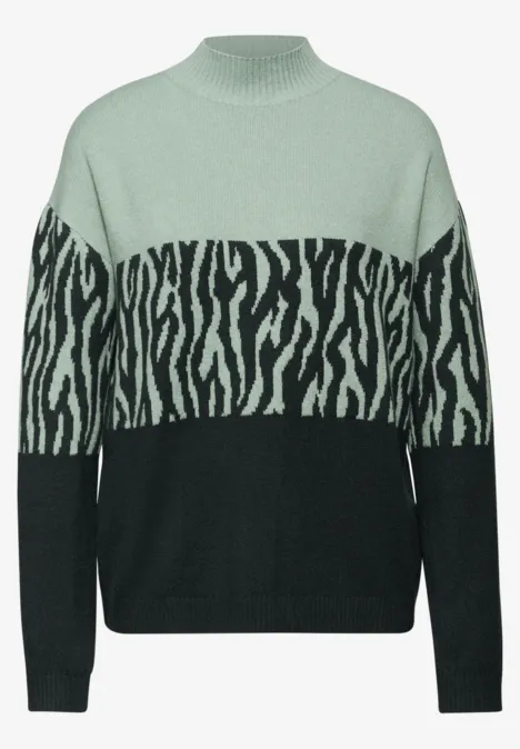 Color-Block Jacquard Sweater evernight green