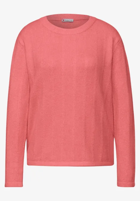 Trui met structuur striking coral mel.