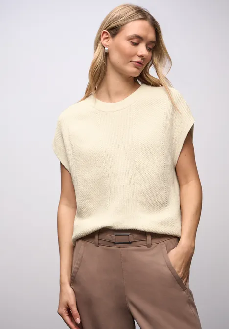 Pull chenille sans manches soft beige