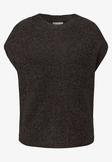 Mouwloze chenille trui darkest brown