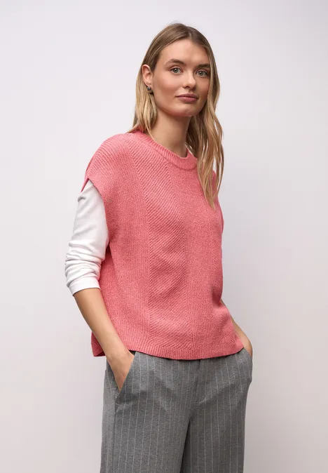 Pull chenille sans manches striking coral