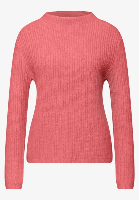 Trui met structuur striking coral mel.